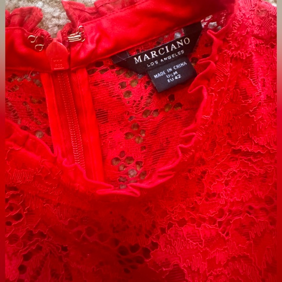 NWT Marciano Red Hot ❤️ SARAH CORDED LACE RUFFLE DRESS - Picture 8 of 10